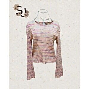 💗Sincerely Jules💗 Women’s Lg Cropped Space-Dye Multi-Color Ribbed Sweater NWT